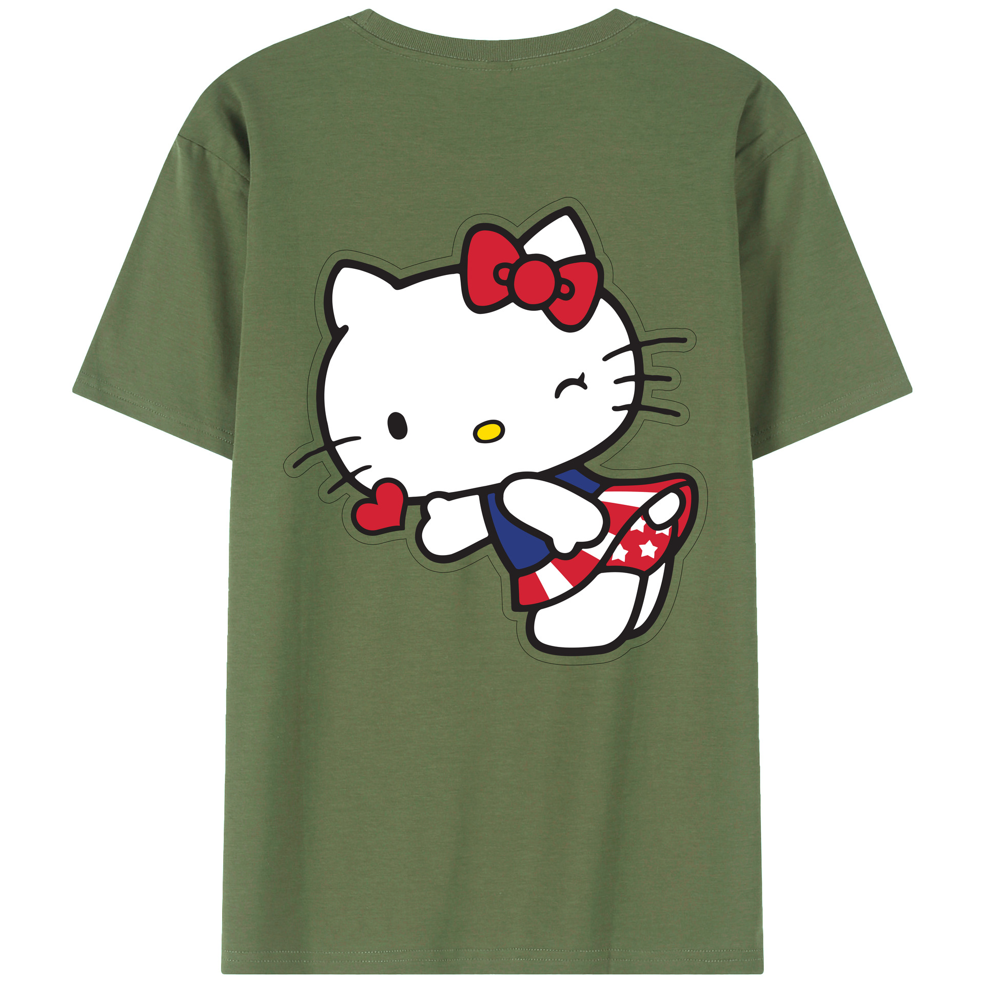（画像用） Hello Kitty ハローキティ 綿100％ メンズ半袖Tシャツ（バックプリント） 通気性